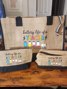Teacher Pattern Tote Bag With Shoulder Strap & MakeUp Bag( Large&small) Portable